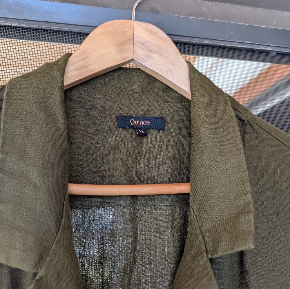 Quince 100% Linen Button Front Midi Dress Olive Green XL - Picture 8 of 8
